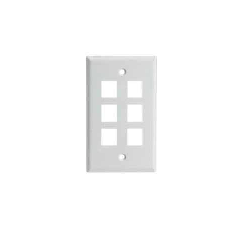 Swe-Tech 3C Keystone Wall Plate, White, 6 Port, Single Gang FWT301-6K-W